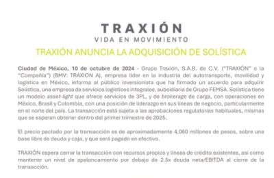 Traxión anuncia la adquisición de Solística 01111024