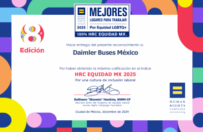 Mercedes-Benz Autobuses es un referente en inclusión laboral al ser reconocida por Human Rights Campaign 01160125